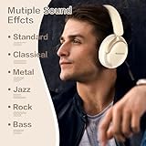 RORSOU B8 Bluetooth Headphones Over Ear, 6 EQ Music Modes and 50H Playtime Deep Bass Wireless Headphones with Mic, Lightweight Folding HiFi Stereo Headset for iPad/Travel/Tablet/PC/Home Beige White - Image 4