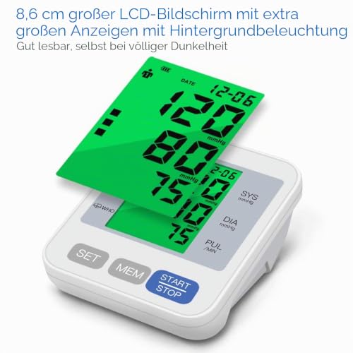 PANACARE Vollautomatisch Oberarm Blutdruckmessgeräte, 3-Farbiges Großes Display mit...