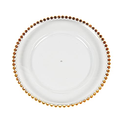 Fun Express Clear Chargers with Gold Beaded Trim - 6 Ct.