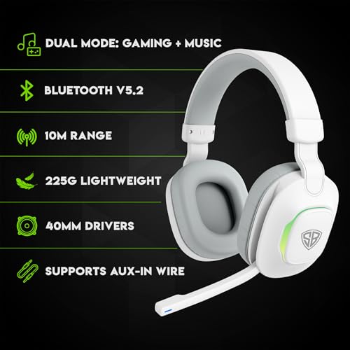 SpinBot Ranger HX300 Wireless Bluetooth Over The Ear Headphones with up to 50ms Low Latency and Flip Boom Mic | 7 Mode RGB Lights | Dedicated Game Mode | Up to 18 Hours of Battery Backup (White) 7 41ww+zVnvdL