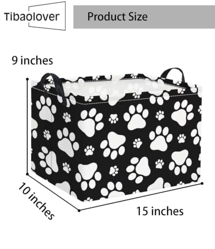 Image of Rectangular Baby Kids Storage Basket for Home Kitchen Girls Cute Toy Storage Bin Organizer Shelf Book Room Decor(Black Paw)