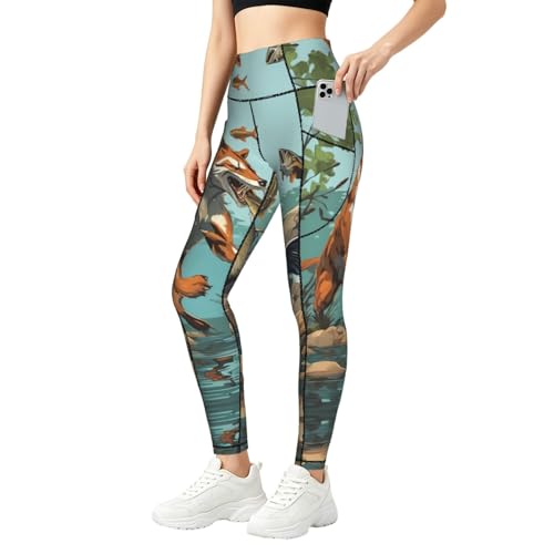 Leggings para correr Wild Animal Hunting Fish 03 con control de abdomen