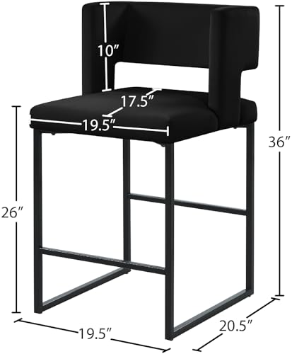 Meridian Furniture Caleb Collection Modern Butaco con Respaldo Cuadrado Único y Patas de Hierro Estables, Set de 2 Terciopelo Negro, 19.5" Ancho x 20.5" Profundidad x 36" Alto miniatura 3