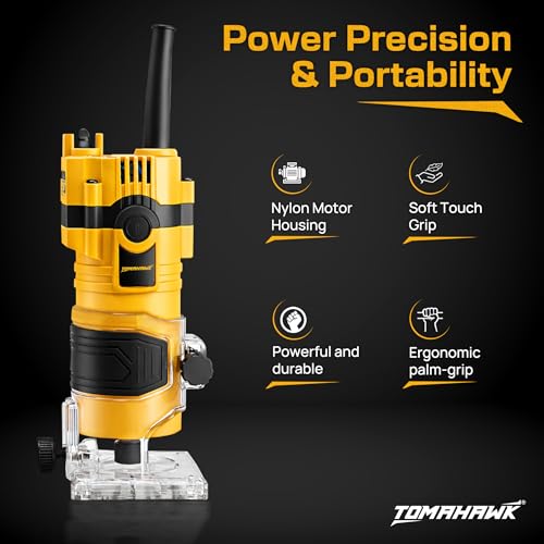 Image of TOMAHAWK TTM-7402 Professional Palm Router 650W Powerful Motor 32000RPM 6mm /6.35mm /8mm Collet Precision Woodworking Tool for Trimming, Grooving & Edge Finishing