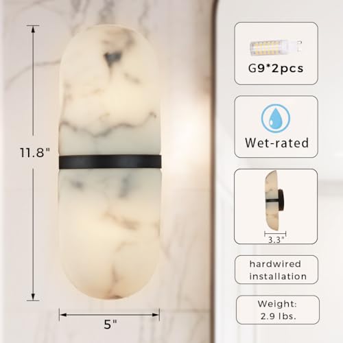 Image of Imitation Marble Wall Lamp, Modern Resin Wall Sconce, Unique Textures Organic Stone Wall Fixture, Marbled Resin Wall Mount Light for Entryway, Hallway, Bedroom, Living Room (Black)