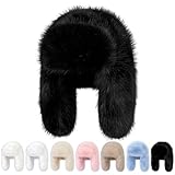 Peicees Winter Fur Hats for Women Ladies Russian Ushanka Furry Trapper Hat with Ear Flaps Warmer Fuzzy Warm (Black)