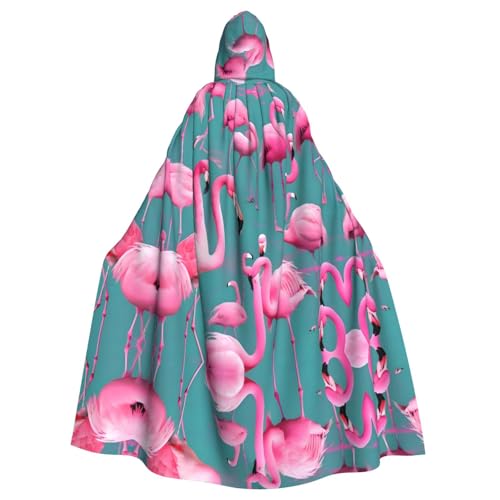 POEZJZW Capa larga con capucha con patrón de flamencos para Halloween, cosplay, unisex, con capucha