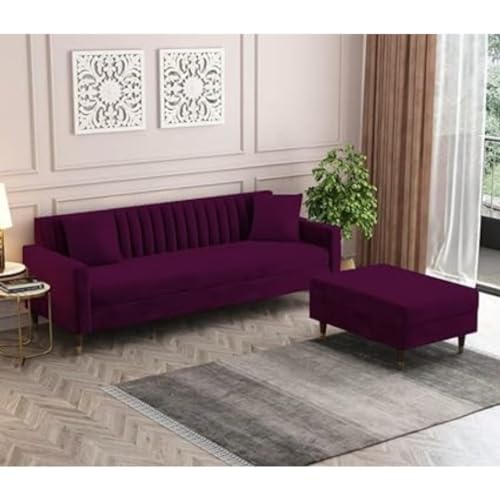 Image of 4 Seater Sofa Set with Two Cushions Perfect for Home Office Guests Living Room (Purple, 4 Seater)