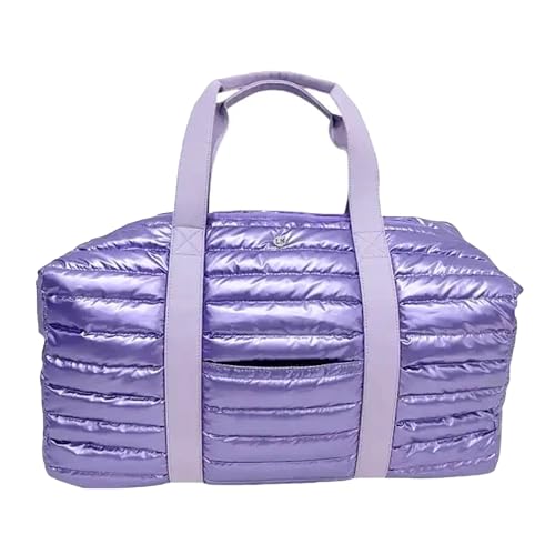 Large Cassie Weekender Bag Nylon Stylish Puffer Duffel with Strap Ideal for Travel, Gym, Overnight, and Everyday Use- Spacious and Lightweight, Lavendar