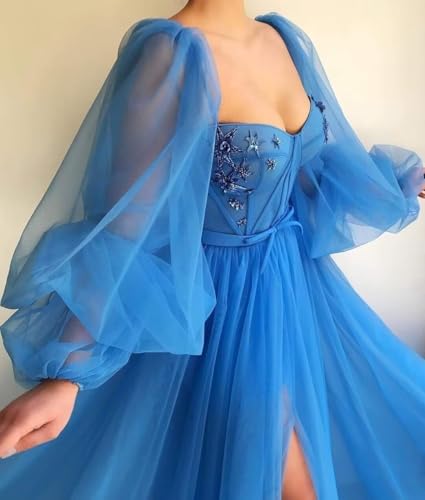Long Sleeve Prom Dress for Women Sweetheart Tulle Ball Gown with Slit Appliques Princess Formal Evening Gowns4