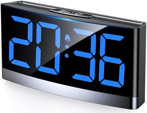 Réveil Digital Rolgno - Gros Chiffres LED Bleus - 5 Niveaux De Luminosité - 3 Sons - Fonction Snooze - Alimentation USB