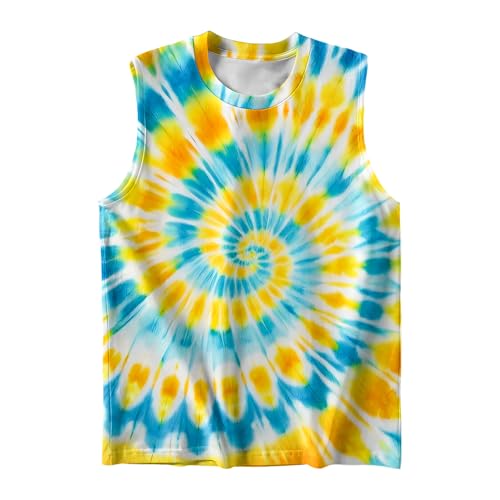 Image of DMPROD Kids Tie Dye Shirt Size 5-14 Years Sleeveless T Shirts Children Tank Tops Hippies Senior Tees for Boys Girls