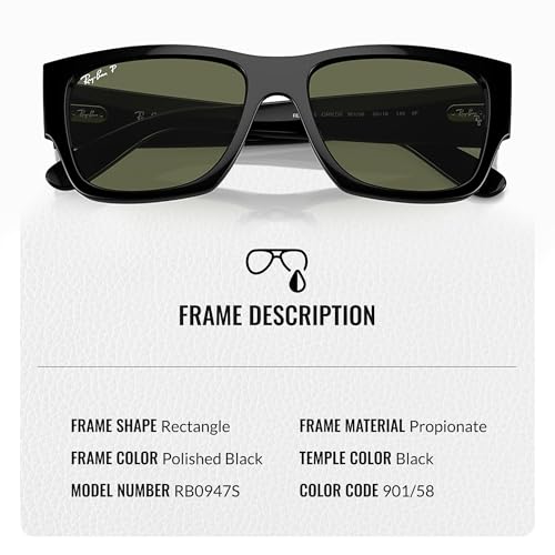 Image of Ray-Ban RB0947S CARLOS Rectangle Shaped Sunglasses for Men & Women with Official RAYBAN Eyewear Kit