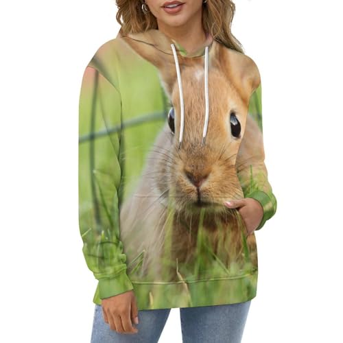Sweats à capuche hoodie unisexe UMENG, pull molletonné imprimé lapin d'herbe taille S - 5