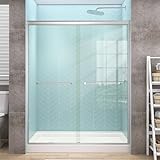 GETPRO Semi-Frameless Shower Door Double Sliding 57-60 in. W x 72 in. H Bypasss Bathroom Glass Shower Sliding Doors,1/4 inch Clear Tempered Glass Door for Walk-in Shower Brushed Nickel