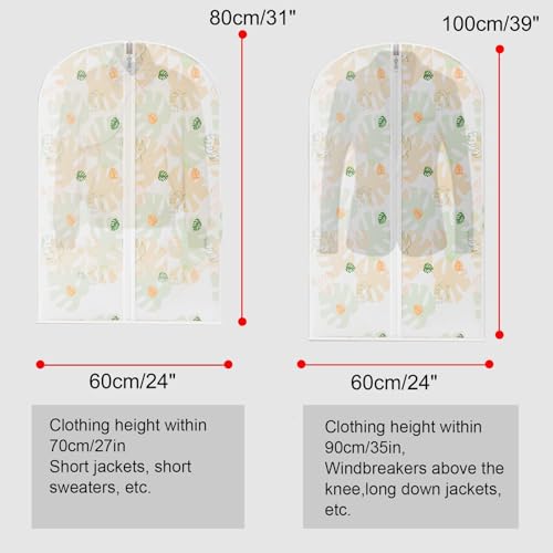 4 Pack Breathable EVA Zipper Hanging Garment Bag, Bottom Enclosed Cloth Cover, Translucent Water Proof Garment Covers, for Suits, Coats, Sweaters, Shirts2