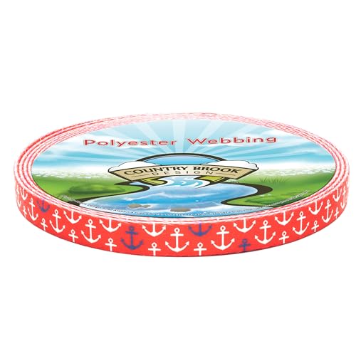 Country Brook Design -Red Anchors Away Polyester Webbing (5/8 Inch, 50 Yards)