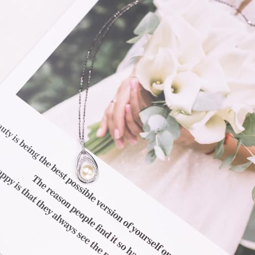 Genuine Pearl Pendant Necklace 925 Sterling Silver Plated 18K Gold/White Gold Necklace3