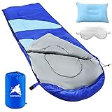 ‘Schlafsack, Anschließbarer Deckenschlafsack 210 x 75 cm, Sleeping Bag mit Gratis 1 Augenbinde, 1 Kissen und 1 Tragetasche, 3-Jahreszeiten-Schlafsack für Kinder und Erwachsene, Camping, Wandern,Reisen