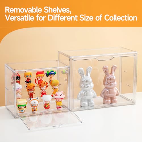Image of Acrylic Display Cases for Collectibles, 3 Tier Clear Shelf Boxes for Figures, Miniature Dustproof and Stackable Action Figure Display Case (1, Large)