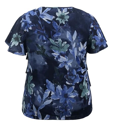 Image of LEEBE Women and Plus Size Printed Mesh Ruffle Top (Small-5X)