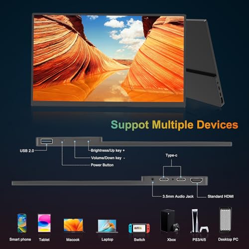 Touchscreen Portable Monitor, 15.6 inch 1080P FHD Display Screen, Game Monitor w/USB-C HDMI Ports, IPS, Full Metal Shell,10-Point Touch, Dual Speaker, HDR, for Home, Work, Design, Coding - Image 4