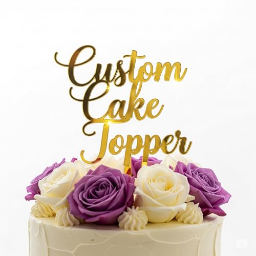 Image of LET'S DIY Personalized Gold Acrylic Cake Topper - Custom Name or Message Party Decoration for Cakes