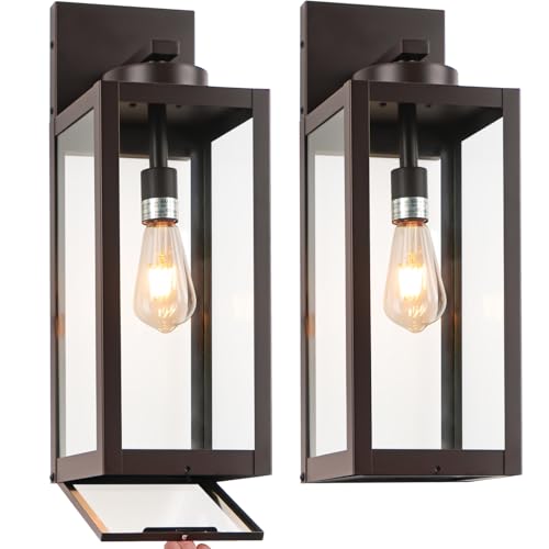 Image of 20 inch Oil Rubbed Bronze Large Outdoor Wall Lights with Closed Bottom | Waterproof Coach Lamp, Anti-Rust Exterior Lighting Fixtures Modern Outdoor Porch Light for House Patio Garage, E26, 2-Pack