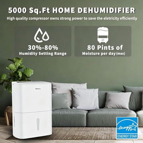 Image of 80 Pints Energy Star Dehumidifier with Drain Hose and WIFI for Large Spaces up to 5,000 Sq.Ft, Auto Defrost & Continuous Drainage - Ideal for Home Basements, Bathroom, and Bedroom