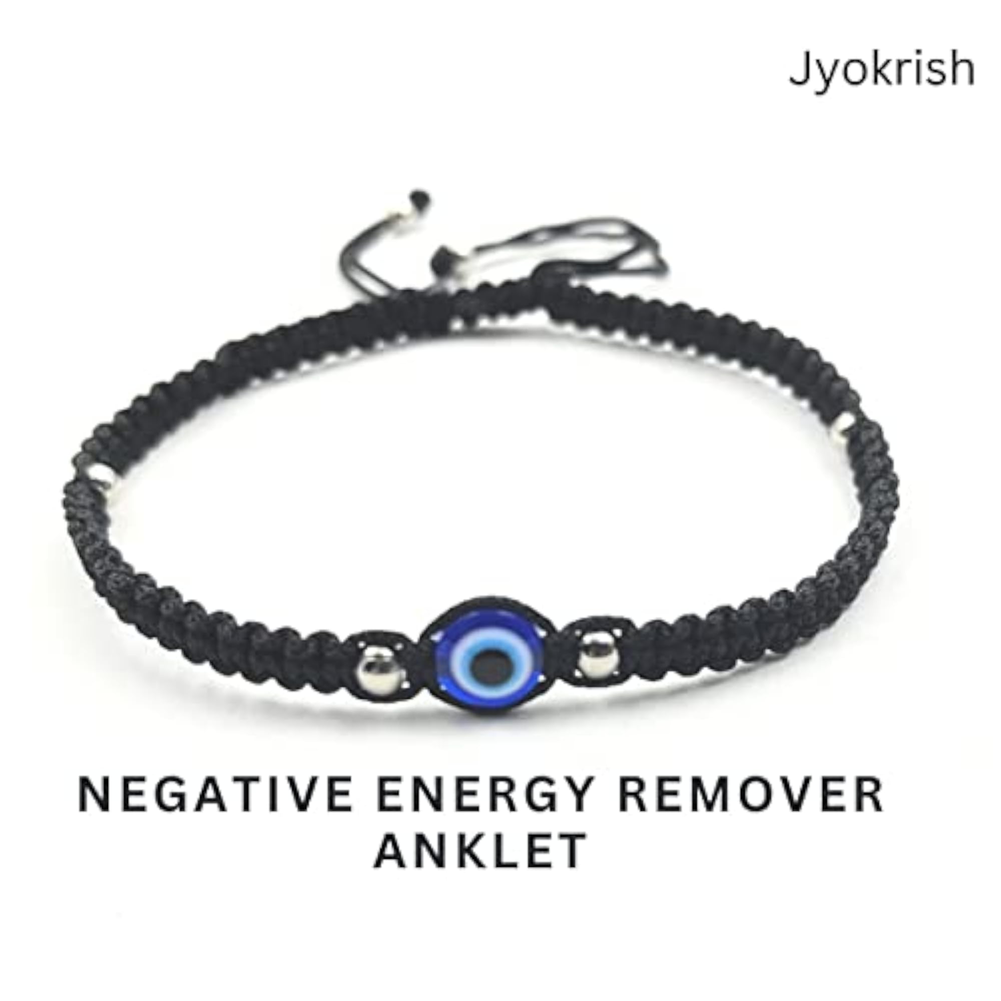 Handmade Adjustable Black Thread Knot Anklet with Blue Evil Eye