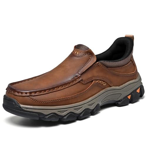 Ideacloth Shoes for Men, 2025 New Men's Orthopedic Hands-Free Genuine Leather Slip on Loafers, Orthopedic Hiking Shoes