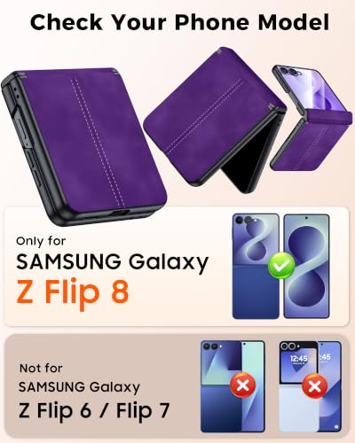 Image of for Galaxy Z Flip 8 Case with Hinge Protection & Screen Protector | Ultra-Thin PU Leather Matte PC Shockproof Cover, Slim Protective Phone Case for Galaxy Z Flip 8-Purple