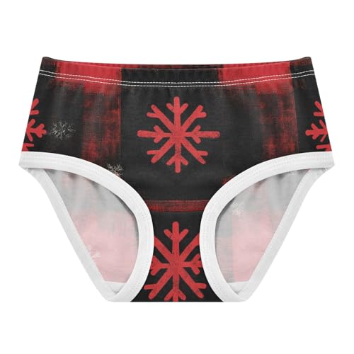 Girls Panties, Christmas Plaid Snowflake Red Black Toddler Panties, Cotton Girls Underwear, 2T–8 Years