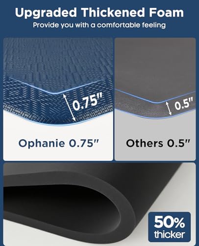 Image of Ophanie Kitchen Mats for Floor, 3 /4 Inch Thick, 24 x 70 Anti Fatigue Cushioned Mat,Kitchen Rugs,Waterproof,Comfort Ergonomic Standing Mat for Office,Home,Sink with 99+ Pairs of Anti-Slip Bottom Ridges
