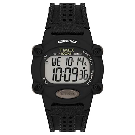 Timex Men's Expedition Digital CAT 39mm Watch – Black Case with Black Fabric & Leather Strap