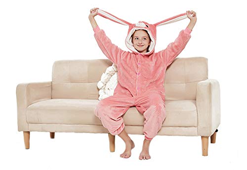 Abenca Easter Kids Bunny Onesie Rabbit Pajamas For Girls Cartoon One Piece Animal Halloween Christmas Cosplay Costume.pink Bunny.140 #TOP4