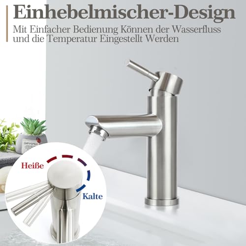 Laittiin Wasserhahn Badezimmer Waschtischarmatur Bad - Waschbeckenarmatur Mischbatterie Waschbecken Warm und Kaltwasserhahn Einhebelmischer Hochdruck Armatur Edelstahl Für Spülbecken Küche Spüle