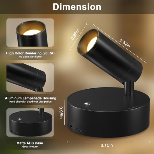 Image of Kimjo Spot Lights Indoor, Wireless LED Spotlight, Uplighting Indoor with Remote and Dimmable, Accent Lighting for Plants, Picture, Battery Operated Wall Light