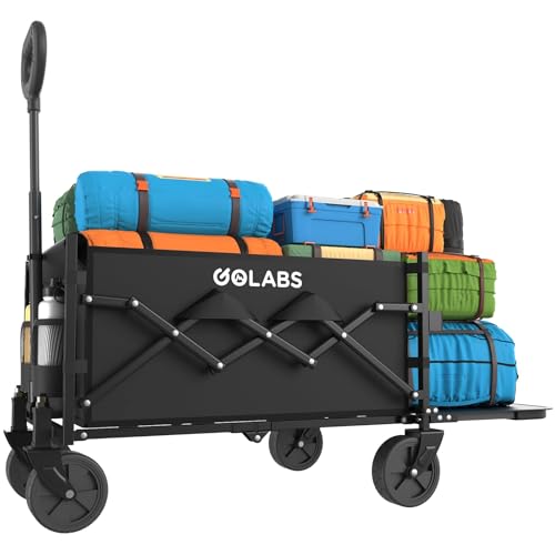 Golabs Carrello Wagon Cart Max 158,8 kg di carico ed espansione 100L, design a doppio cuscinetto per sterzo flessibile, resistente carrello da giardino con ruote pieghevole, 2 portabicchieri per