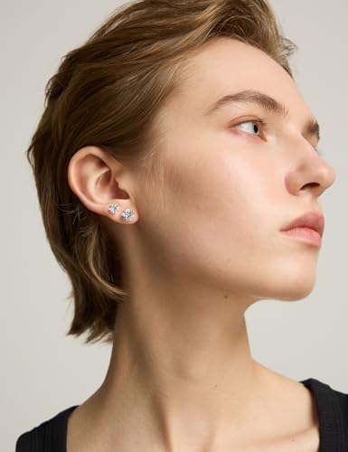 6 Pairs Stud Earrings Set, Hypoallergenic Cubic Zirconia 316L Earrings Stainless Steel CZ Earrings 3-8mm (Steel color) - Image 5