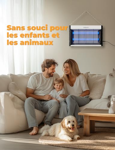 Lampe anti moustique intérieur LED tue mouche avec cordon 2m et 2 bases fixes