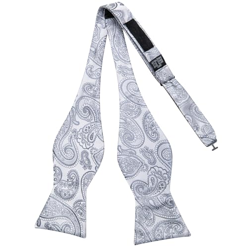 Image of Dubulle Self Tie Bow Ties and Lapel Pin for Men Paisley Solid Mens Bowtie and Handkerchief Cufflinks Set Wedding