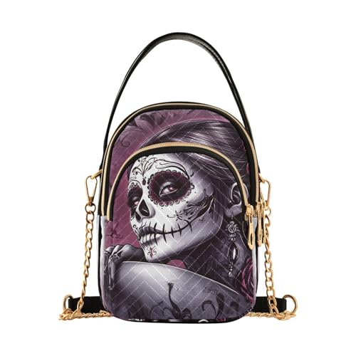 Gothic Sugar Skull Quilted Crossbody Bags for Women – Fashion Design, Vegan Leather - Small Shoulder Handbags for Shopping, Travel, Daily Use