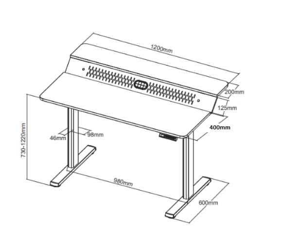 Image of Manual Height Adjustable Sit Stand Desk Frame | Width Adjustable Standing Desk with Retractable Crank Handle | Heavy Duty Steel Frame Load Capacity up to 60 kg (Black Frame & Dark Walnut TT)
