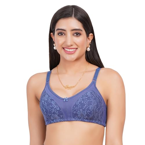 Image of Lace Non Padded Bra in B, C and D Cup for Women - Made of Pure Cotton Full Coverage Over Size Non Wired Pushup Soft Cup for T-Shirt Saree Dress Sports Garment for Daily Use Everyday
