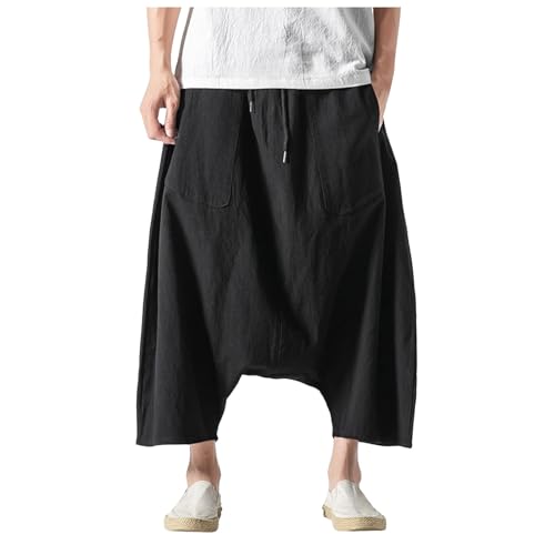 Mens Hippie Pants Harem Men Long Shorts Casual Comfy Wide-Leg Trousers Baggy Boho Beach Yoga Men's Linen Summer Uni