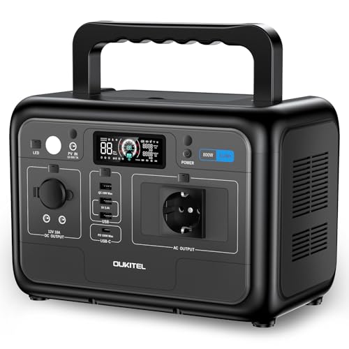 OUKITEL P800E Tragbare Powerstation 800W, Solargenerator Stromspeicher 512Wh LiFePO4 mit 1600W Spitze AC Ausgänge, PD100W Type-C, Schnellladung 0-100% in 1 Stunde, für Reise, Camping, Stromausfall