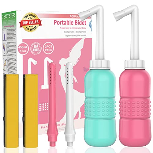 Enjuagador femenino 2 en 1 (punta de bidet + punta de ducha) lavado íntimo para mujer, botella de bidé de viaje de 450 ml, pulverizador portátil de bidés de 15 onzas Cover