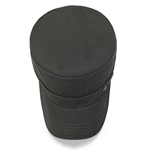 Image of QZUnique Adjustable Flat Top Cap Solid Brim Army Cadet Style Military Hat