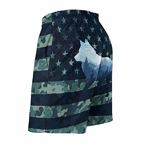 Winter Forest White & Black Wolf Mens Swim Trunks Quick Dry Beach Shorts Mesh Lining Swimwear Bathing Suits with Pockets4
